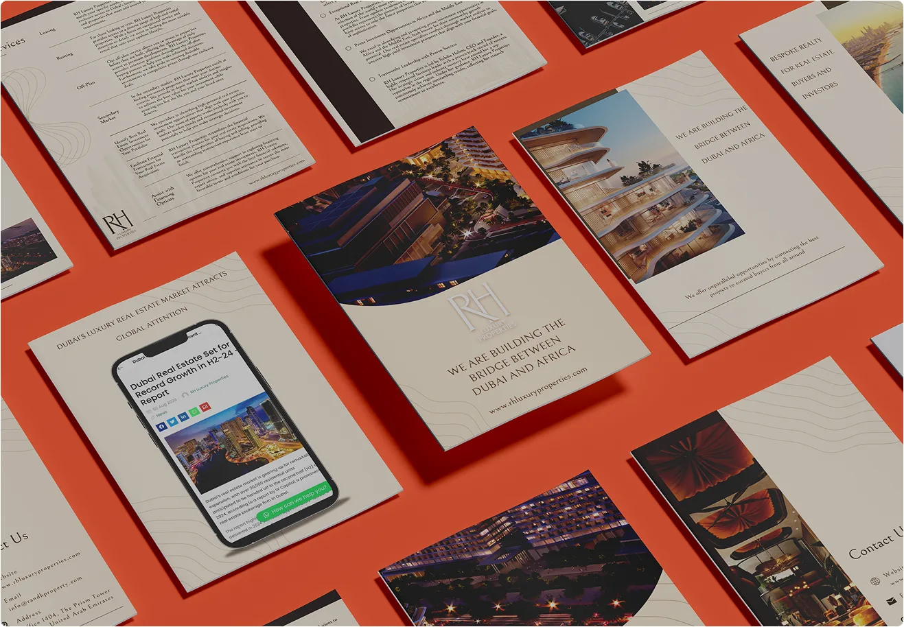 RH Luxury Properties print collateral flat lay